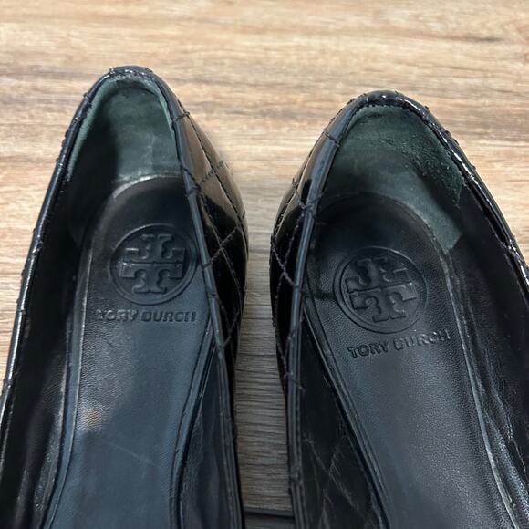 Tory Burch Black Quilted Patent Leather Ballet Flats SZ 8 - Picture 8 of 10